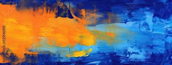 Fototapeta Vibrant royal blue and orange brush background for poster and banner design