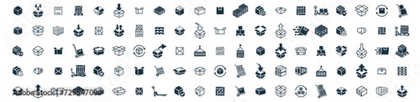 Obraz Delivery package 100 icons set on white background. online delivery service business. Parcel container, packaging boxes, web design for applications.