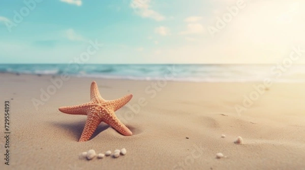 Fototapeta Starfish on the beach. Summer background with copy space for text