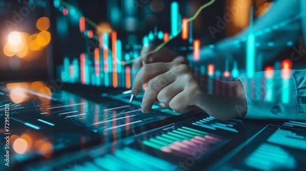 Obraz Business people analyze financial data chart trading forex, Investing in stock markets, funds and digital assets, Business finance technology and investment concept, Business finance background