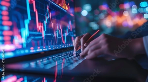 Obraz Business people analyze financial data chart trading forex, Investing in stock markets, funds and digital assets, Business finance technology and investment concept, Business finance background