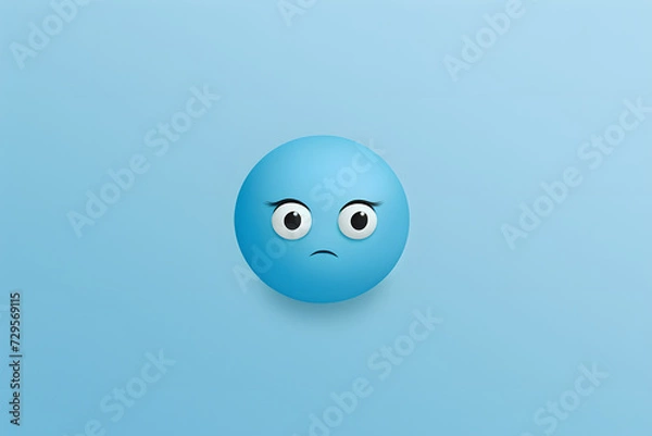 Fototapeta A blue-themed Monday with a sorrowful emoji face on a calming light blue backdrop.    Generative AI,