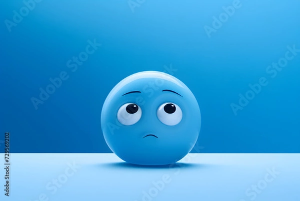 Fototapeta A blue-themed Monday with a sorrowful emoji face on a calming light blue backdrop.    Generative AI,