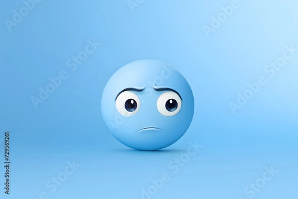 Fototapeta A calm light blue background embodying the 'Blue Monday' concept with the presence of a melancholic emoji.   Generative AI,