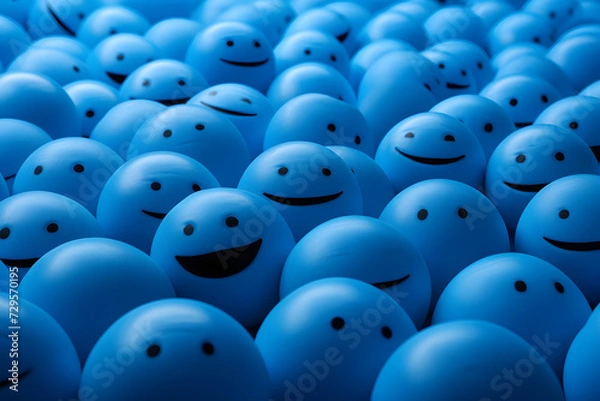 Fototapeta Light blue ambiance with a poignant emoji face, embodying the essence of 'Blue Monday  Generative AI,