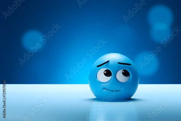 Fototapeta Light blue ambiance with a sad emoji face, representing the 'Blue Monday' experience.   Generative AI,