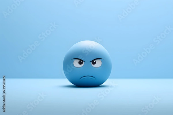 Fototapeta Light blue background with a melancholic emoji face, symbolizing the 'Blue Monday' feeling. - Generative AI,