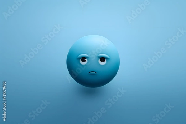 Fototapeta Sad emoji face on a serene light blue background, portraying the 'Blue Monday' concept  Generative AI,