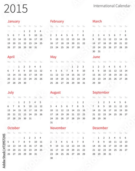 Fototapeta European 2015 year vector calendar.