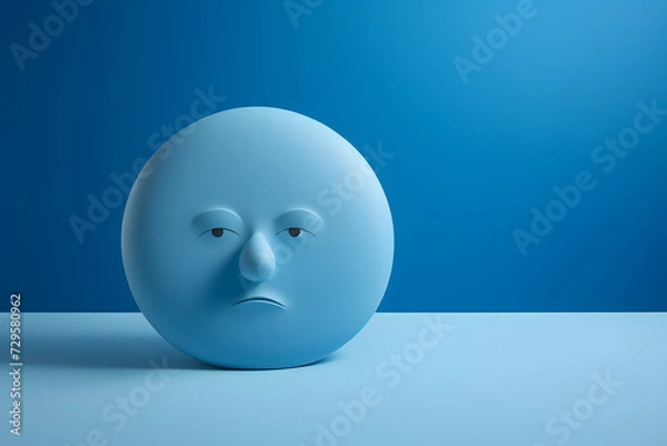 Fototapeta The 'Blue Monday' concept portrayed by a poignant emoji on a tranquil light blue setting.   Generative AI,