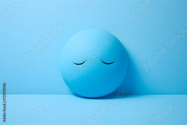 Fototapeta The mood of 'Blue Monday' conveyed through a somber emoji on a gentle light blue backdrop  Generative AI,