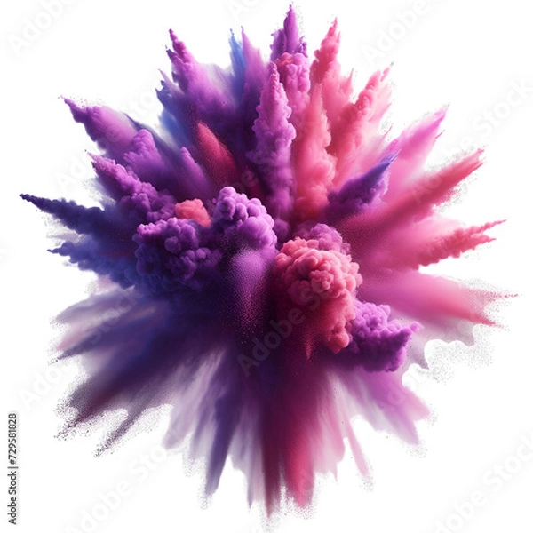 Fototapeta A burst of purple and pink powder explodes against a gray background, its wispy tendrils reaching outwards