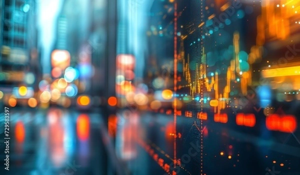 Fototapeta City Dynamics with Financial Graph Overlay: A Fusion of Urban Life and Market Activity