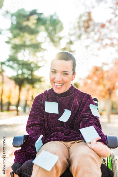 Fototapeta Prejudice, discrimination and intolerance for diverse stereotypes. Cerebral palsy disability
