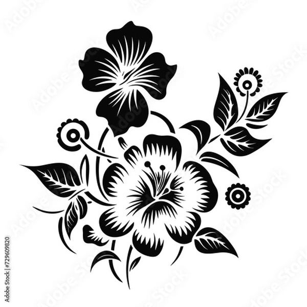 Obraz black and white passion flowers  vector illustration isolated transparent background, cut out or cutout