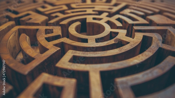 Fototapeta Ein Labyrinth aus Holz ist schwierig zu lösen oder eine Aufgabe liegt vor einem