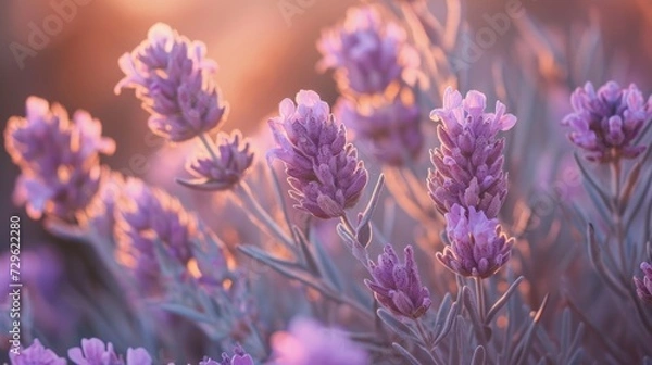 Fototapeta  a close up of a bunch of flowers with a blurry background of purple flowers in the foreground and a blurry background of pink flowers in the background.