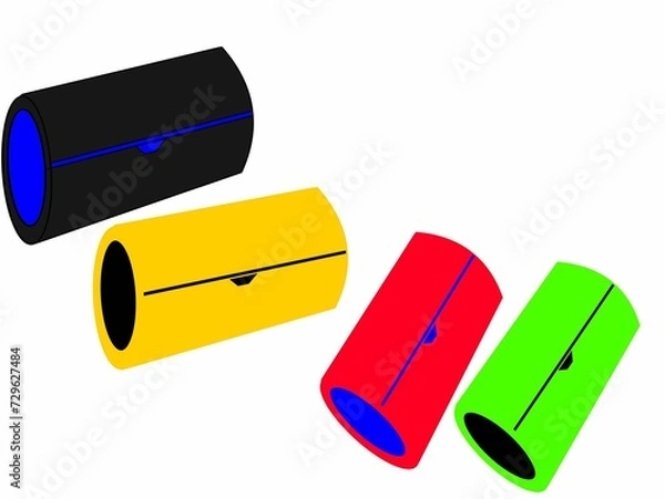Obraz a digital design illustration of colored bluetooth audio devices in a whote background