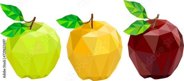 Obraz apple in low poly style. green apple, yellow apple, red apple.