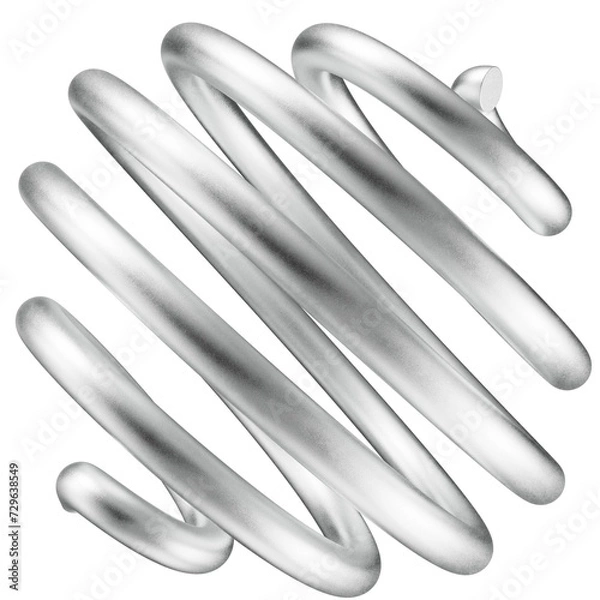 Obraz Metal spring in the shape of a sphere.. Abstract 3D shape in textured silver isolated on a transparent background. 3D render. Metal element.