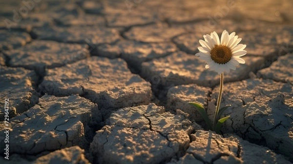 Obraz Thriving Amidst Adversity: Wilted Flower on Cracked Desert Ground in Ultra-Realistic 8K | Captured with Mirrorless Prime Lens, Symbolizing Resilience in Harsh Environment