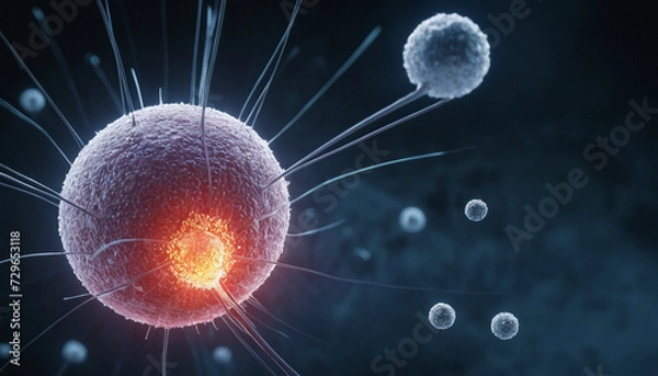 Obraz 3d rendered illustration of a microbe virus bacteria attaced by imunity cells