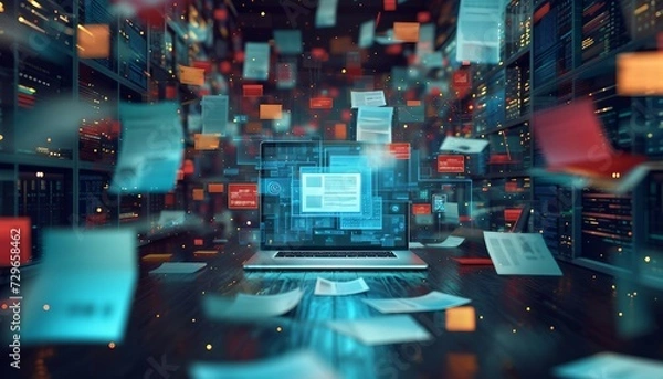 Obraz Document Digitization Services,  the process of document digitization with an image depicting scanning and conversion techniques, AI 
