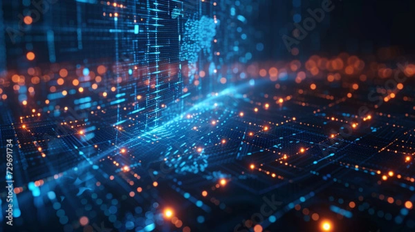 Obraz Futuristic technology for global data analysis Complexity graphs and analytical diagrams in technology background Bright neon dark