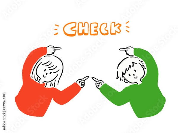 Obraz 指差しチェック　ポーズ　男女のバストアップ　ゆるいイラストセット