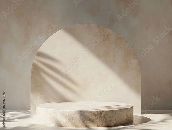 Fototapeta podium or pedestal for product display with arc background elegant minimal. cosmetic beauty jewelry product promotion.