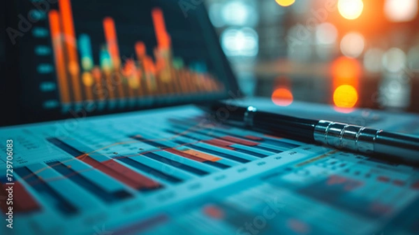 Fototapeta Business audit stock financial finance management on analysis data strategy with graph accounting marketing or report chart economy investment research profit concept.data, audit, graph, analysis.