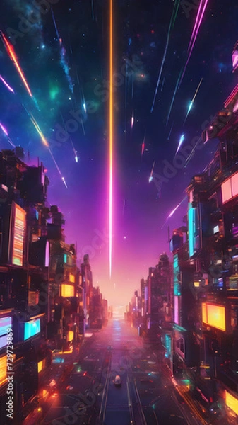 Fototapeta Futuristic Meteor Ballet: 9:16 Cityscape Charm