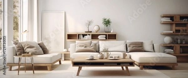 Fototapeta Modern scandianvian decor of living room. Concept of minimalistic interior.