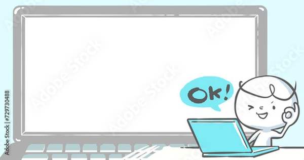 Obraz 【ブログで使えるアイキャッチ】ノートPCにOKサインを出す白い人