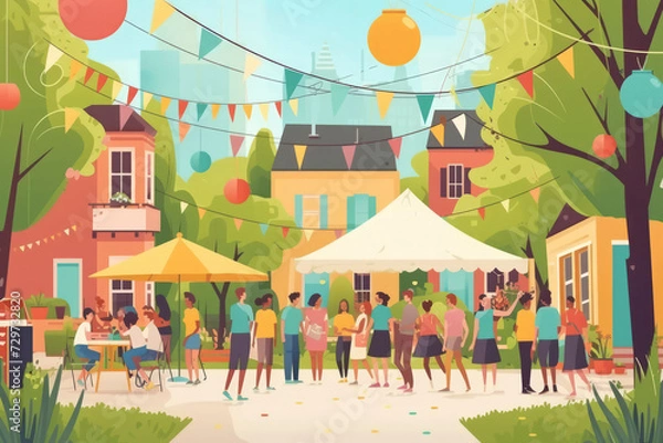 Fototapeta Street Parties and Block Parties: Purpose: Bring neighbors together for a day of celebration