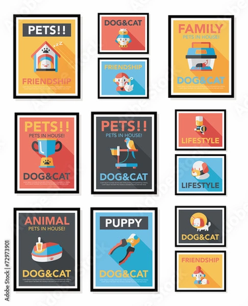 Fototapeta Pet poster flat banner design background set, eps10