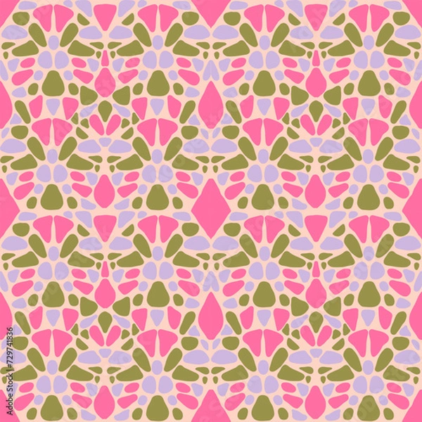 Fototapeta Minimalistic seamless groovy pattern with mosaic. Trendy Naive Vector Background in 1970s. Can be used for Print on fabric, wrapping paper, wallpaper.