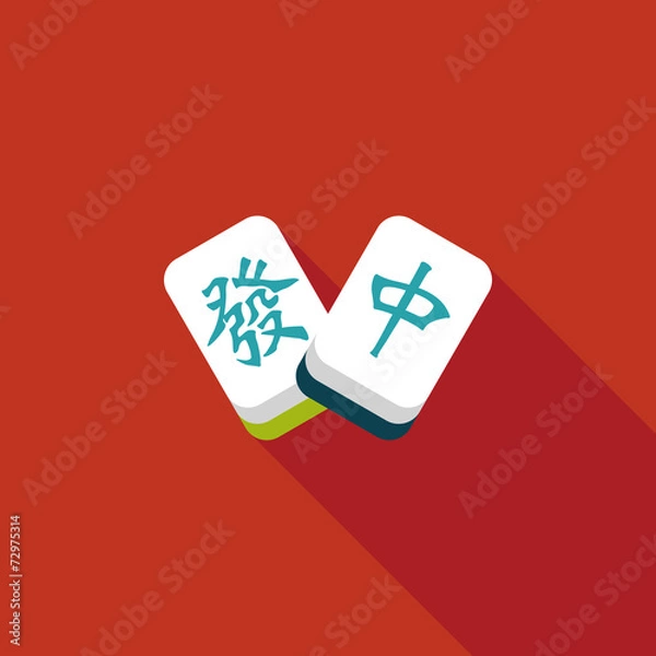 Fototapeta Chinese New Year flat icon icon with long shadow, Chinese mahjon