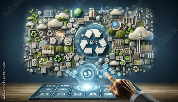 Obraz Futuristic interface overlay representing extended producer responsibility (EPR)