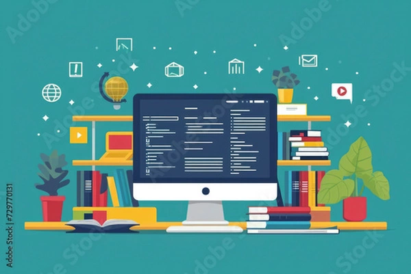 Fototapeta Online Learning: Educational institutions offer online courses, degree programs, and certifications