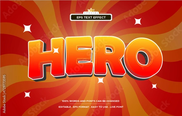 Fototapeta Hero Super  3d editable text effect with red and gold color, suitable for hero themes.