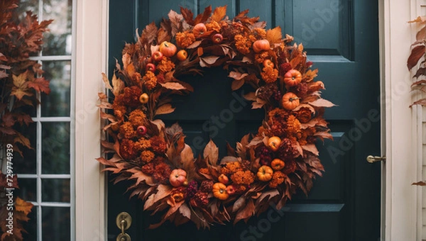 Obraz Autumn wreath on front house door