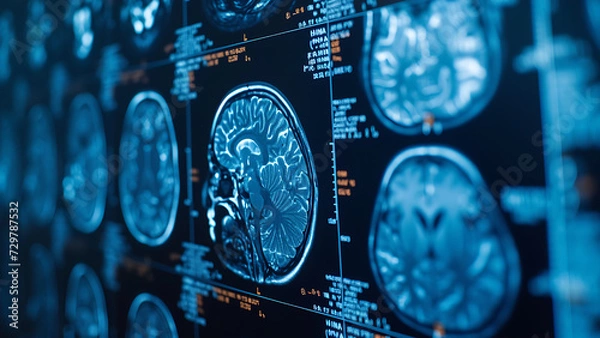 Obraz CT scan with brain. Medicine, science and education MRI brain background. 