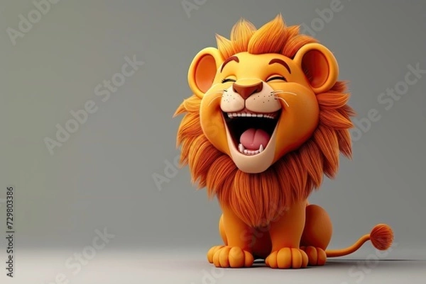 Fototapeta A cartoon lion cub with a bright, roaring smile.