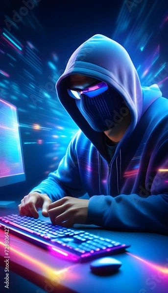 Fototapeta Cybercrime. Cybersecurity. Hacking. Data Breach. Cyber Attack. Fraud. Criminal Activity. Internet Crime. Digital Theft. Online Security. Identity Theft. Phishing. Malware. Security Breach. AI Generate