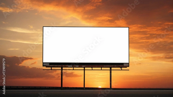 Obraz A lone street billboard stands tall against a vivid sunset sky and its surface blank and waiting for a message to be displayed 