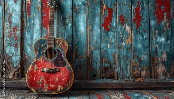 Fototapeta Faded Guitar Wall Art A Nostalgic Tribute to the Past Generative AI