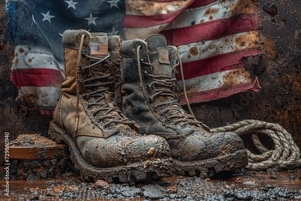 Fototapeta Dirty Boots on a Flag A Patriotic Statement Generative AI