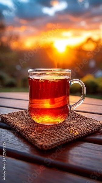 Fototapeta Sunset Serenade A Coffee Break with a View Generative AI