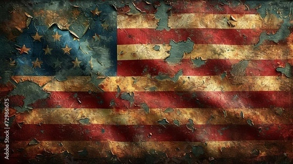 Fototapeta Rusty American Flag A Symbol of Decay and Deterioration Generative AI